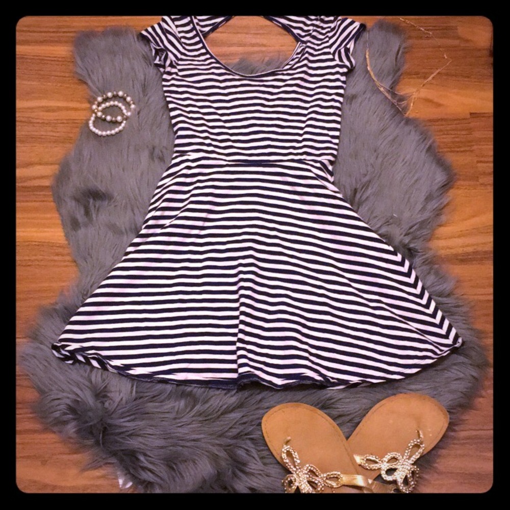Stripy skater dress open back